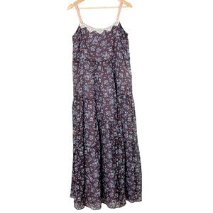 cop-copine dress soft grunge drop waist boho  chiffon maxi  lace detail